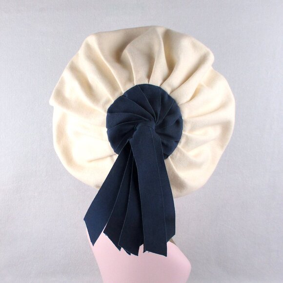 Oversized Beret Navy Blue White Vintage 1960s Mr. Frederick's Young Modes - Picture 6 of 6